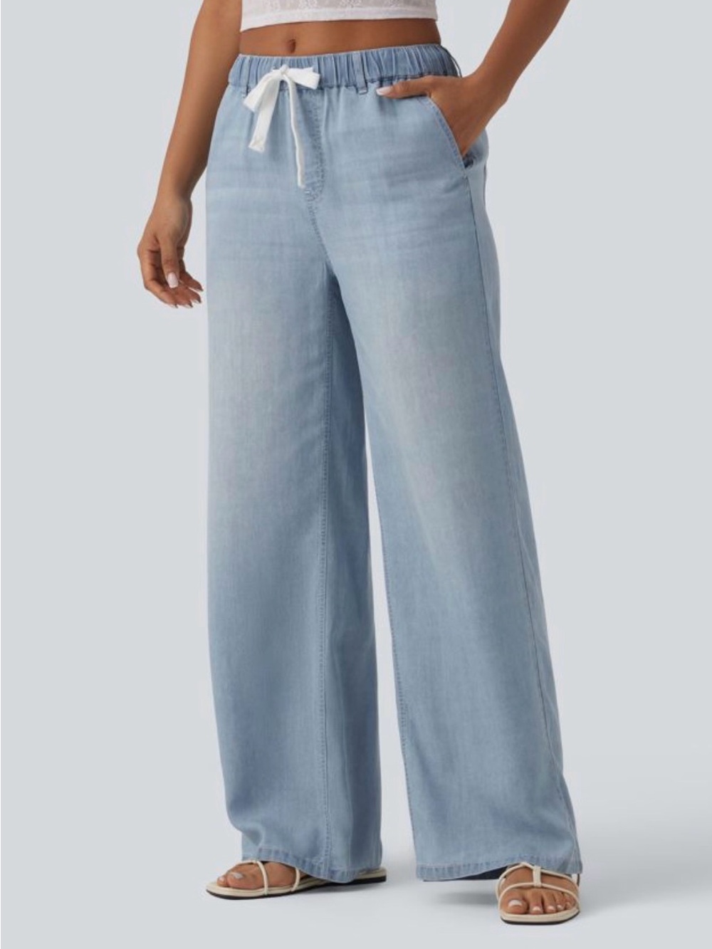 HALARA Mid Rise Drawstring Casual Jeans with Pockets